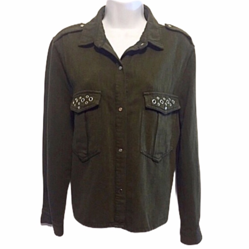 Zara Studded Denim Shacket Shirt Jacket